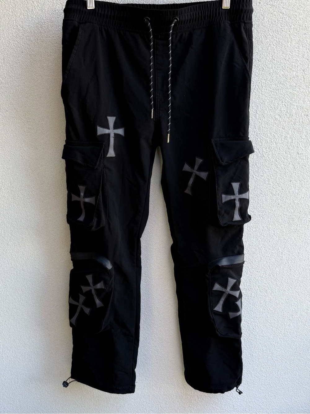 RGSTR Mens Cargo Jogger Pants black Elastic Waist Drawstring Tapered Size Large